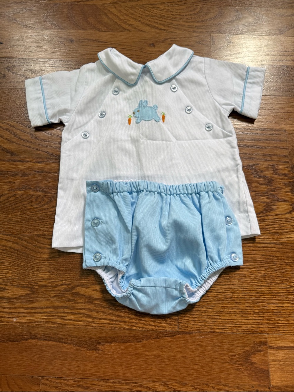 Little English White Top & Light Blue Bunny Diaper Cover Set